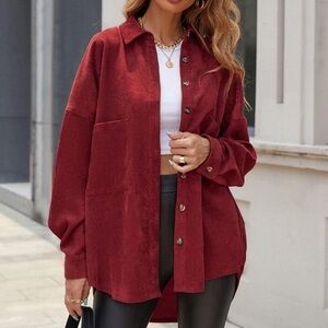 SHEIN Red Corduroy Shacket Plus Size 2X